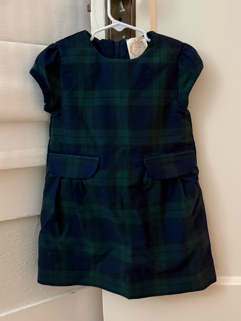 The Beaufort Bonnet Company Girls' Blackwatch Plaid Dress in Green and Blue